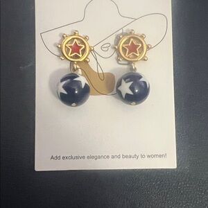 Avon "Star Spangle" Nautical Dangle Red, White & Blue Pierced Earrings